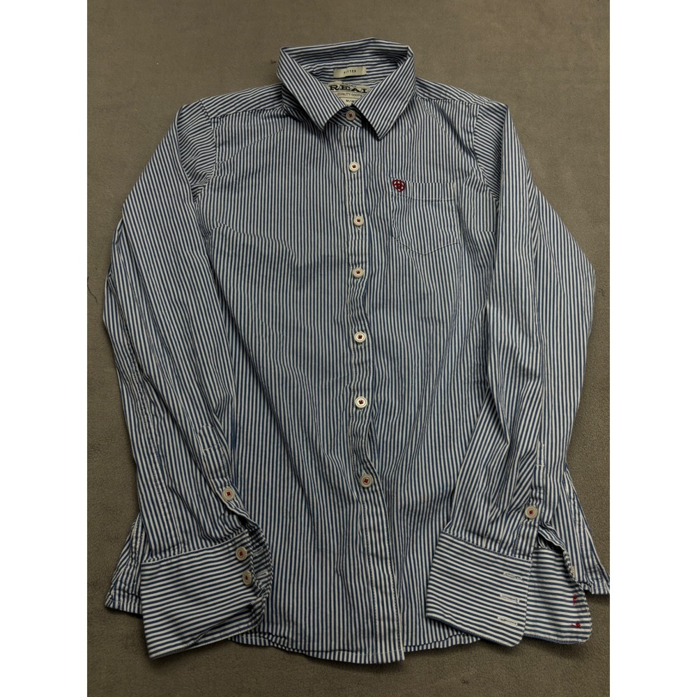Ariat REAL Fitted Blue White Striped Button Down Shirt Womens Medium